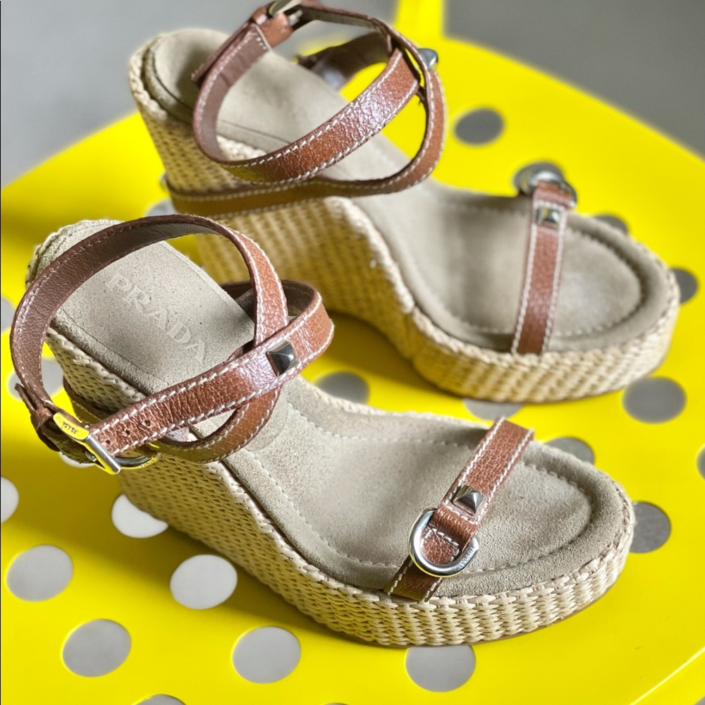 Prada ankle strap wedges size 7